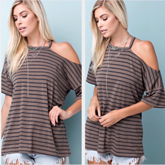 Tops - ☕️Mocha Striped Jersey Dolman Top. S-M-L